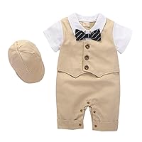 IBTOM CASTLE Baby Boys Gentleman Baptism Christening Formal Suit Overall Romper Waistcoat Bowtie Wedding Party Outfits W/Hat