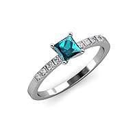 London Blue Topaz and Diamond (VS2-SI1, F-G) Engagement Ring 0.80 ct tw in 18K White Gold