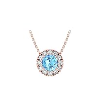 Swiss Blue Topaz in 14k Gold Halo/Cluster Pendant Necklace with 12 Sparkling Precious Round Diamonds (H-I Color I1 Clarity) 18