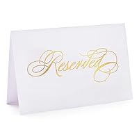 25 Pack Reserved Sign, Real Gold Foil Printed Tent Place Cards, Reserved Table Signs, Wedding Reserved Signs for Table at Restaurants, Church, Business Office Board Meetings, Holiday Christmas Party.