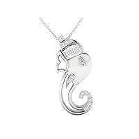 Certified 14K Gold Ganapati Style Pendant in Round Natural Diamond (0.11 ct) with White/Yellow/Rose Gold Chain Religious Necklace for Women