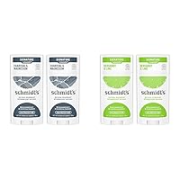 Schmidt's Aluminum Free Natural Deodorant Charcoal & Magnesium 2 Count For Women and Men & Aluminum Free Natural Deodorant For Women And Men, Bergamot & Lime