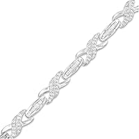 1 CT. T.W. Baguette And Round Cut Clear D/VVS1 Diamond X Link Bracelet In 14K White Gold Plated 925 Silver