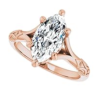 10K Solid Rose Gold Handmade Engagement Ring 1.00 CT Marquise Cut Moissanite Diamond Solitaire Wedding/Bridal Ring for Women/Her Gorgeous Ring