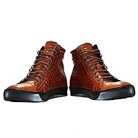 Modello Tofferro - Handmade Italian Mens Color Brown Fashion Sneakers Casual Shoes - Cowhide Embossed Leather - Lace-Up