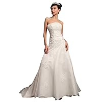 Ivory Strapless Organza Chapel Train Wedding Dresses With Lace Appliques
