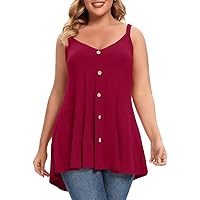 MONNURO Plus Size Camisole V Neck Button Cami Tank Tops Women's Sleeveless T-Shirt Tunics