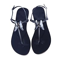 Summer Women Beach Low Heel Sandals Lady Rhinestones Boho T-Strap Flops Diamond Slipper Plus Size Black 12