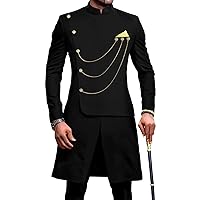 African Suits for Men Single Breasted Dashiki Chain Jackets and Pants 2 Piece Set Formal Outfits Wedding