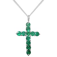 925 Sterling Silver Natural Emerald Womens Cross Pendant & Chain - Choice of Chain lengths