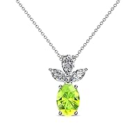 Oval Shape Peridot Diamond 1 1/4 ctw Womens Pendant Necklace 16 Inches Chain 14K Gold