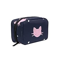 Pink Cat Printing Cosmetic Bag with Zipper Multifunction Toiletry Pouch Storage Bag for Women