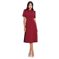 Maggy London Women's Crepe Fabric Flight Attendant Bow Neck Tie Short Sleeve A-line