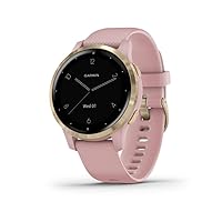 Garmin 010-02172-31 Vivoactive 4S, Smaller-Sized GPS Smartwatch, Features Music, Body Energy Monitoring, Animated Workouts, Pulse Ox Sensors and More, Light Gold with Light Pink Band