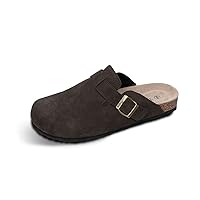 TF STAR Unisex Soft Footbed Clog Cow Suede Leather Clogs, Cork Clogs Shoes for Women Men Tan