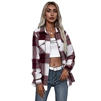 Womens Flannel Shacket Jacket Casual Plaid Wool Blend Button Down Long Sleeve Shirt Fall Clothes Outfits 2022
