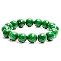 Unisex Bracelet 12mm Natural Gemstone Green Aventurine Round shape Faceted cut beads 7 inch stretchable bracelet for men & women. | STBR_03685
