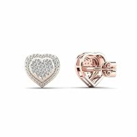 1.00ct Double Heart Diamond Round Cut Cluster Stud Earrings 14k Rose Gold Plated