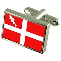 Annecy City France Sterling Silver Flag Cufflinks Engraved Box