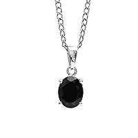 925 Sterling Silver Natural Black Spinel Oval Shape Gemstone Designer Pendant With Chain 925 Stamp Jewelry | Gifts For Women And Girls