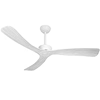 Ceiling Fan No Light Remote Modern 3Blade Natural Solid Wood Fan 30dB Silent Operation 6Speed Reversible DC Motor Memory Function Timer Adjustable Height Holiday Mode Bedroom farmhouse Patio