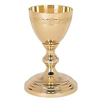 Etched Design Chalice, 24KT Gold Platedd Footed Cup, Perfect for Meaningful Communion Services and Ceremonies, 4 Inch Diameter