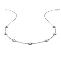 Red Garnet & Natural Diamond by Yard 7 Station Necklace (SI2-I1, G-H) 0.50 ctw 14K White Gold