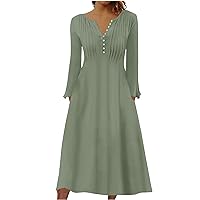 Women's Casual Dresses Fall Casual Solid Color Pocket V-Neck Pullover Long Sleeve Dress Wedding Guest Dress, S-3XL