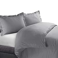 Royal Hotel's Solid Duvet Covers Cotton 300-Thread-Count 3pc Duvet-Cover Set, 100% Cotton Soft and Cool Solid Plain Duvet Set, Full/Queen Size, Gray