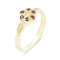 Solid 10k Yellow Gold Natural Diamond & Ruby Womens Cluster Ring (0.05 cttw, H-I Color, I2-I3 Clarity)