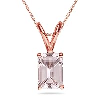 November Birthstone - Natural Morganite Emerald Cut Solitaire Pendant in 14K Rose Gold Available in 8x6mm - 14x10mm
