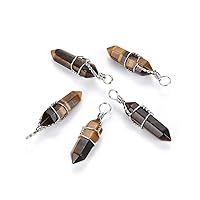 Adabele 8pcs Natural Yellow Tiger Eye Healing Gemstone Pendant Bullet Shape Spike Point Loose Rock Crystal Drop Bead for Women Men Jewelry Making G2P-E1