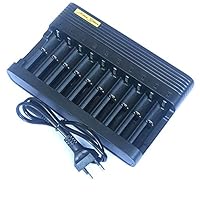 Rechargeable Batteries 18650 Lithium Battery Universal Charger with Ten Slots, Flat Head, Pointed Fan Charger. Charger 10Pcs