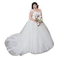 Plus Size Off The Shoulder Bridal Ball Gowns Long Train Lace up Corset Wedding Dresses for Bride