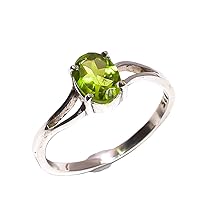 Sterling Silver 925 Natural Peridot Ring for Women, Girls in Sterling Silver Birthstone Jewelry Gift for Her | Birthday wedding | Anniversary Engagement (6.75 US Size)