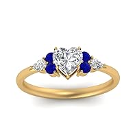 Choose Your Color Heart Shape Accented 14k Yellow Gold Plated Engagement Ring Side Stone Daily Wear Chakra Healing Party Wear Birthstone Engagement Rings : US Size 4 to 12