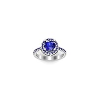 2.00 Ctw Round Cut Lab Created Blue Sapphire Engagement Halo Wedding Ring For Womens & Girls 14K White Gold Plated