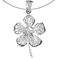 Gold Flower Necklace | 14K White Gold Hibiscus Flower Pendant with 18