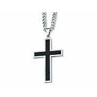 Stainless Steel Carbon Fiber Cross Necklace 24 inches