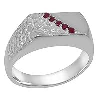 14k White Gold Natural Ruby Mens band Ring - Sizes 6 to 12 Available