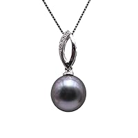 JYX Black Pearl Pendant AAA Quality 9.5mm Round Black Tahitian Pearl Pendant Necklace for Women