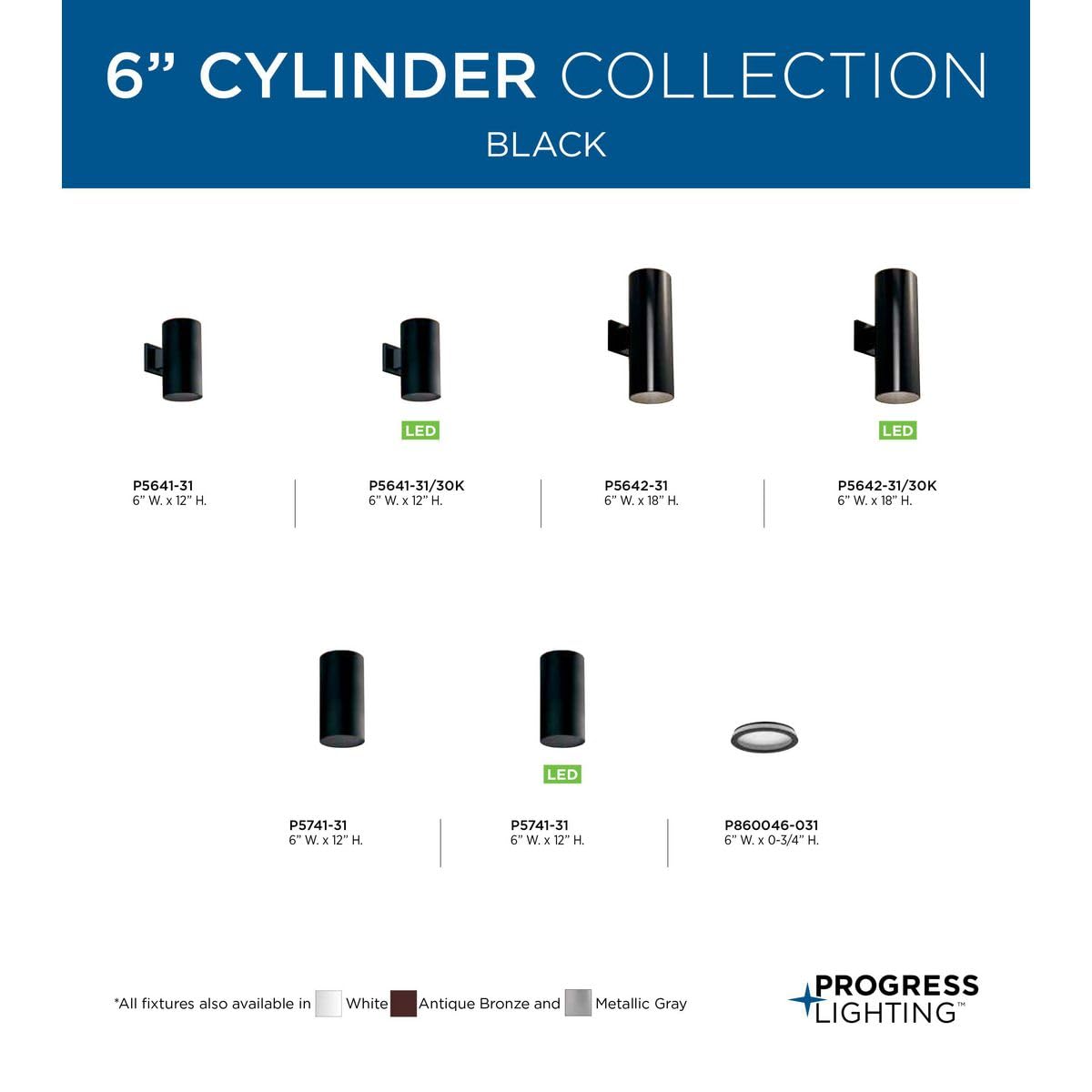 Progress Lighting P5741-31 Cylinder Outdoor, 6-Inch Diameter x 12-Inch Height, Black