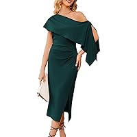 Cocktail Dress for Women 2023 Ruffled Sleeve Split Midi Dress for Wedding Guest Dark Green