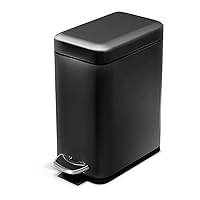 Home Zone Living 1.3 Gallon Slim Bathroom Trash Can, Stainless Steel Body with Lid and Step Pedal, 5 Liter, Matte Black