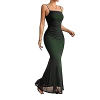 Women's Square Neck Sleeveless Long Slim Fit High Waist Dress Cocktail Party Prom Formal Dress