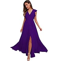 V-Neck Junior Bridesmaid Dresses with Sleeves Long Simple A-line Formal Dresses for Women 2021 Chiffon