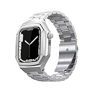 Metal Strap For Apple Watch Band 45mm 44mm Stainless Steel Protective Case+Strap All-in-one kit For iWatch 8 7 6 5 4 SE 45mm 44mm