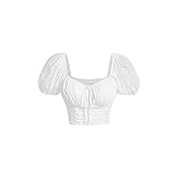 Women's Tops Sweetheart Neck Puff Sleeve Ruched Bust Lace Crop Top Sexy Tops for Women