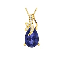 Pear Shape Lab Made Blue Sapphire 925 Sterling Silver Pendant Necklace with Cubic Zirconia Link Chain 18