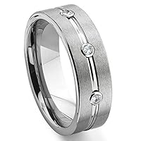 Tungsten Diamond Ribbed Wedding Band Ring Sz 14.0